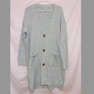 Cozy Casual Blue Long Sleeve Button Front Knit Cardigan Sweater size S/M